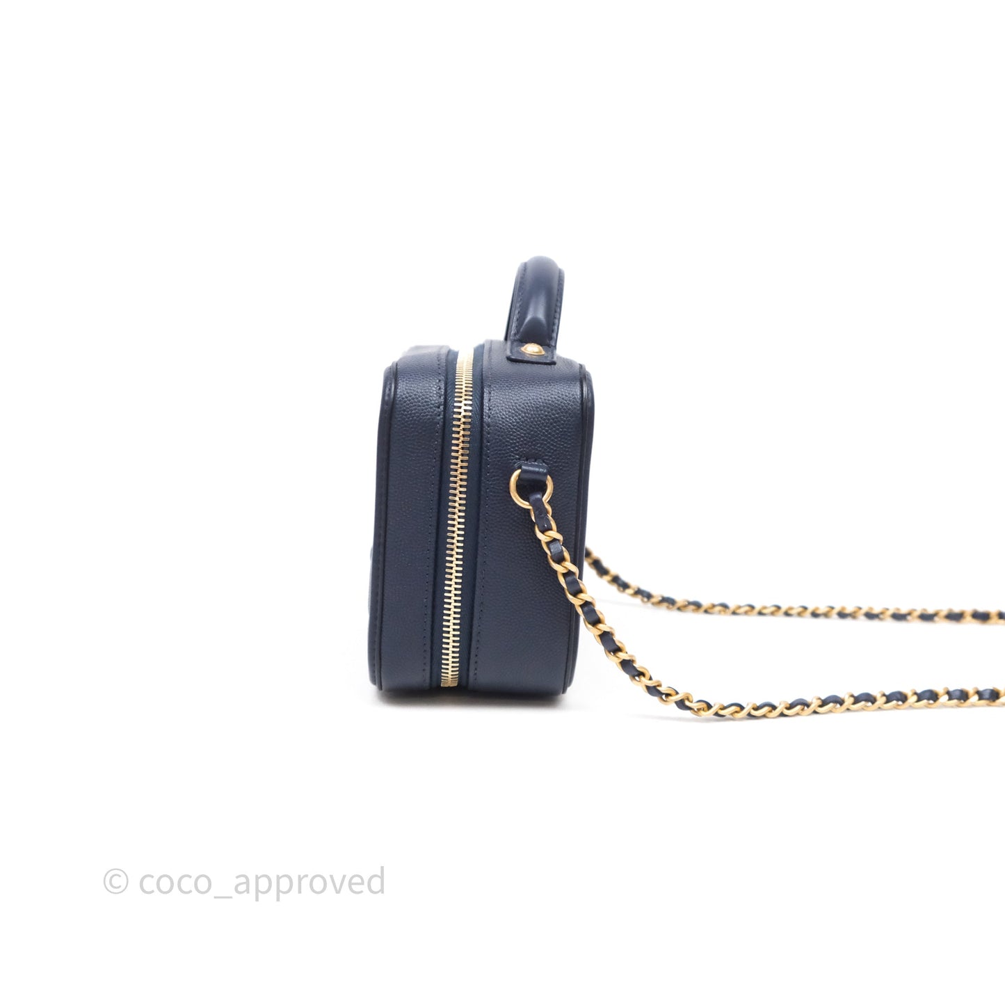 Chanel Quilted Small CC Filigree Vanity Case Navy Caviar Gold Hardware