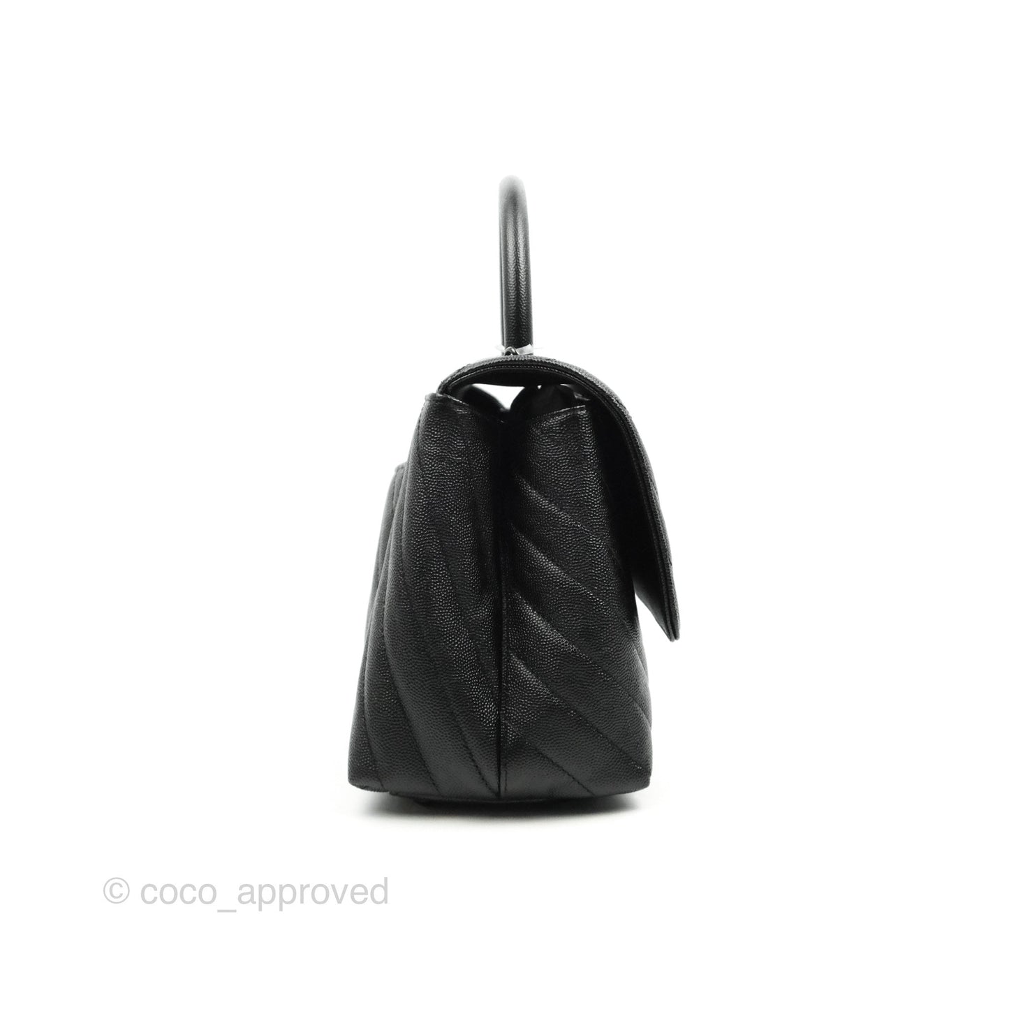 Chanel Small (Medium) Coco Handle Chevron So Black Caviar