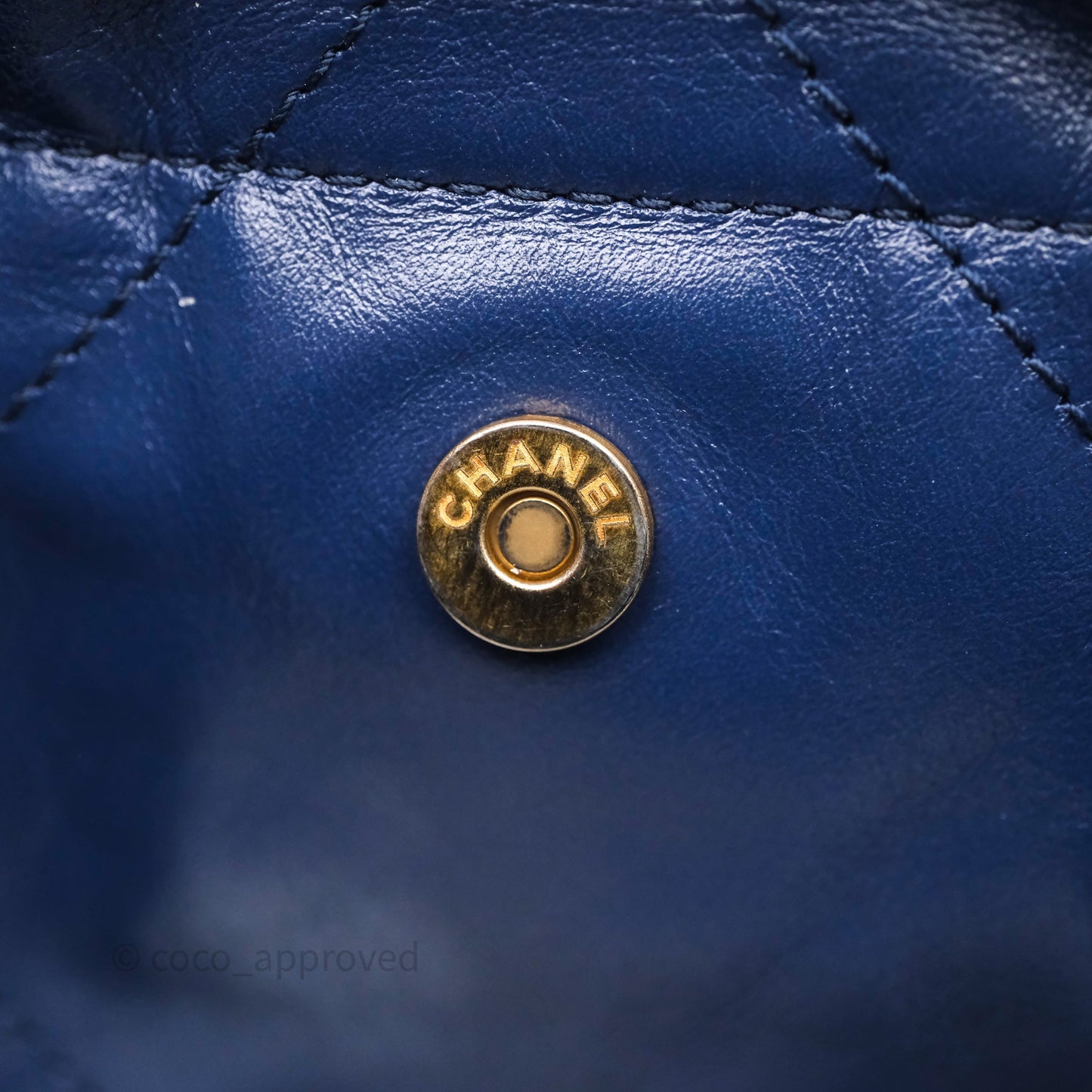 Chanel 22 Small Blue Shiny Calfskin Aged Gold Hardware