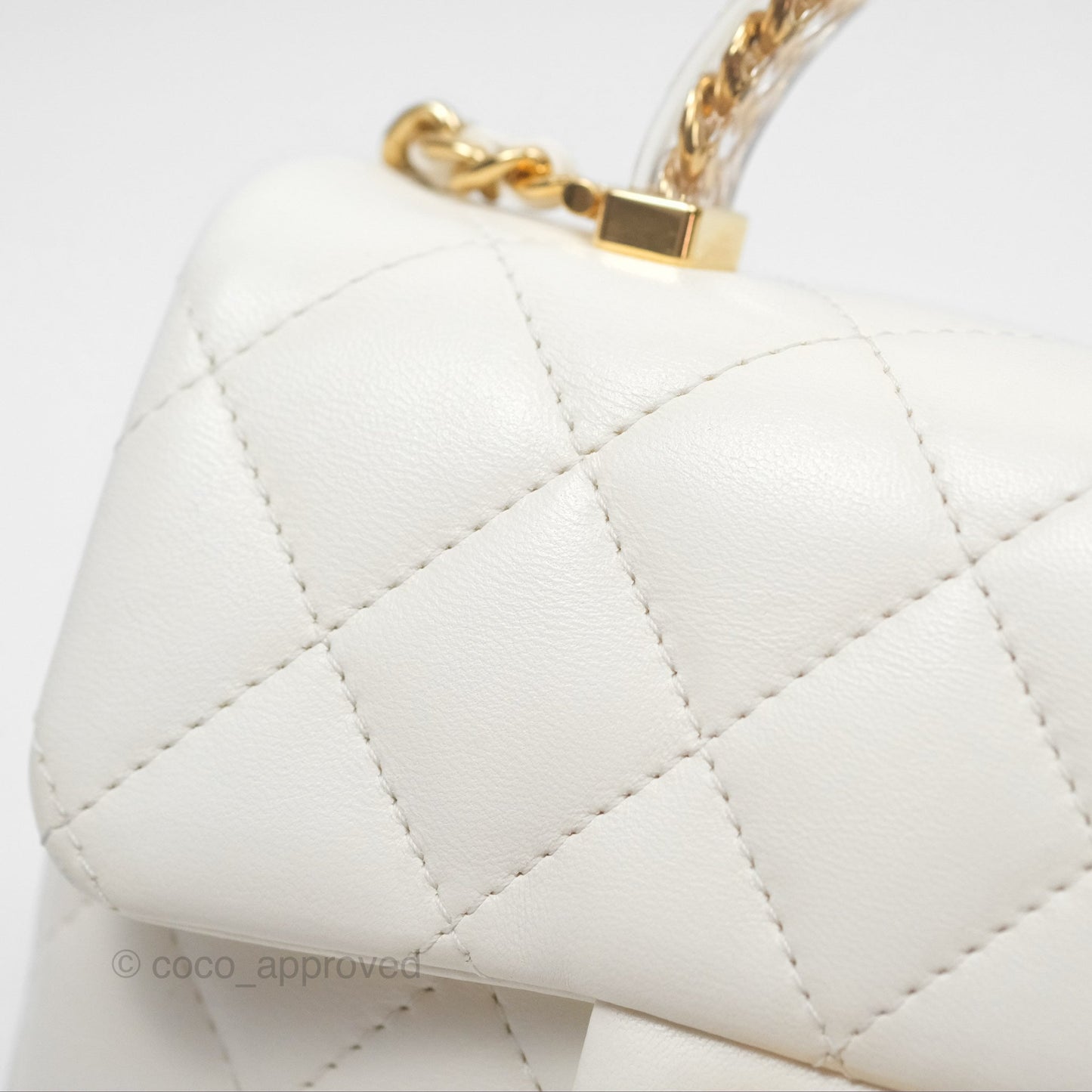 Chanel Top Handle Mini Flap Ivory White Lambskin Gold Hardware