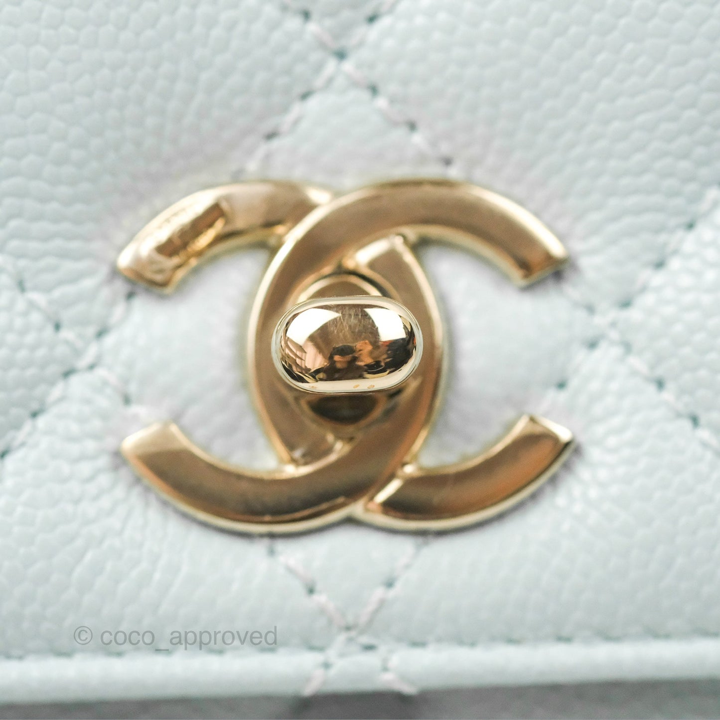 Chanel Small Coco Handle Quilted Light Baby Blue Caviar Gold Hardware