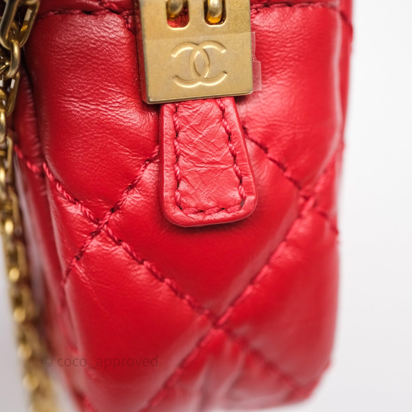 Chanel Quilted Mini Reissue Camera Case Red Aged Calfskin Aged Gold Hardware