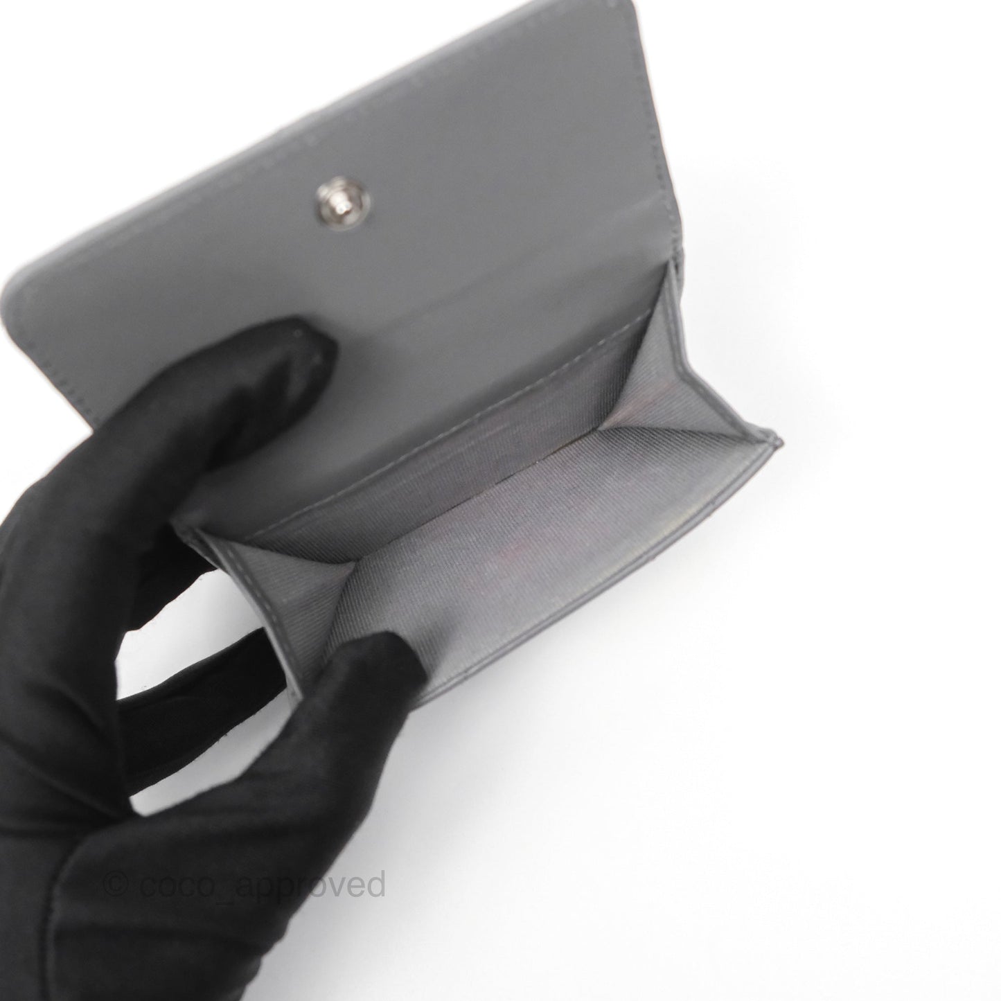 Chanel 19 Grey Short Trifold Wallet Lambskin Silver Hardware