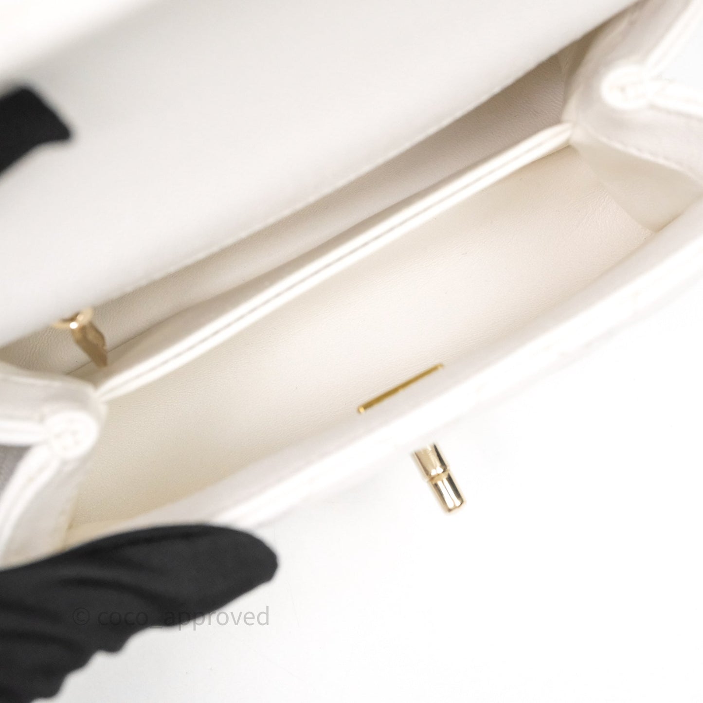 Chanel Mini Coco Handle Quilted White Caviar Gold Hardware