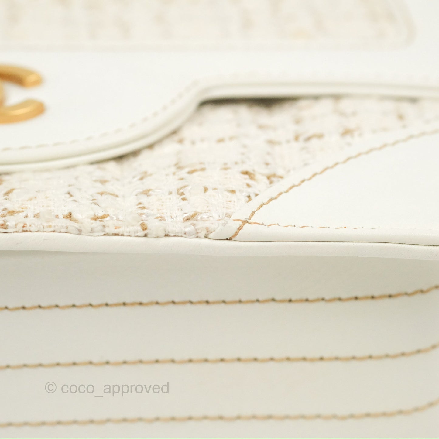 Chanel Small Tweed Flap Bag White Aged Gold Hardware