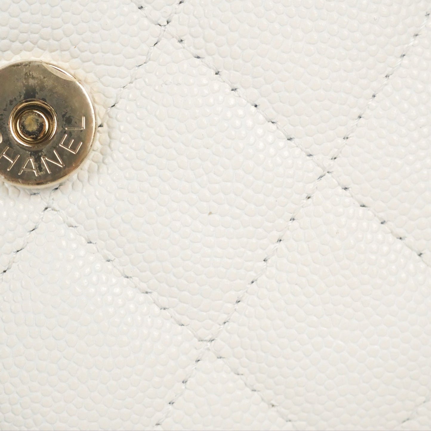 Chanel Mini Top Handle Clutch with Chain White Caviar Light Gold Hardware 23P