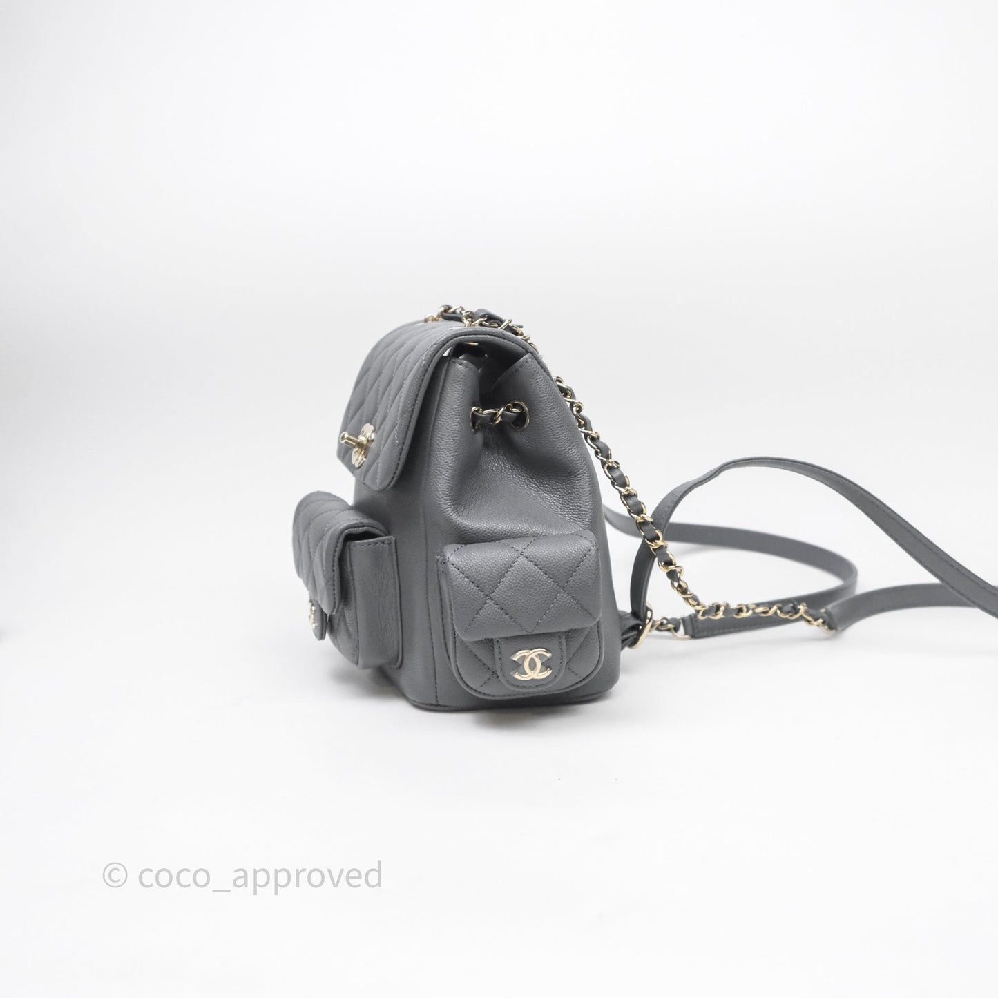 Chanel Small Duma Backpack Dark Grey Caviar Gold Hardware 23K