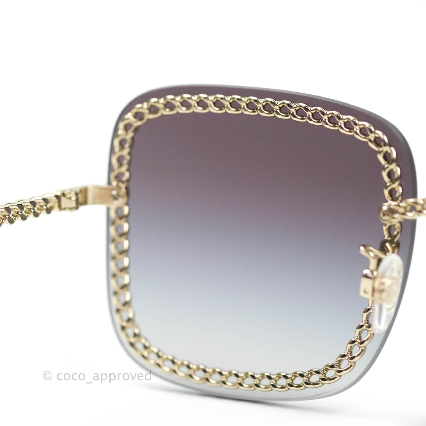 Chanel Chain Gradient Grey Lenses Square Sunglasses Gold Tone