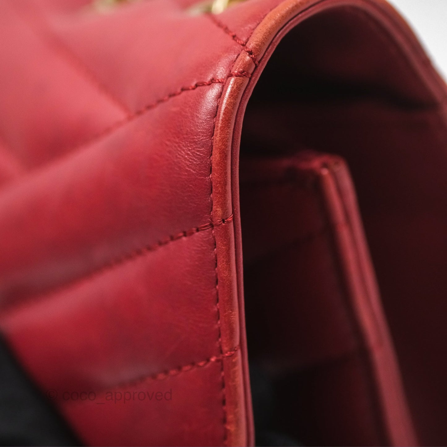 Chanel Chevron Shoulder Bag Red Calfskin Aged Gold Hardware