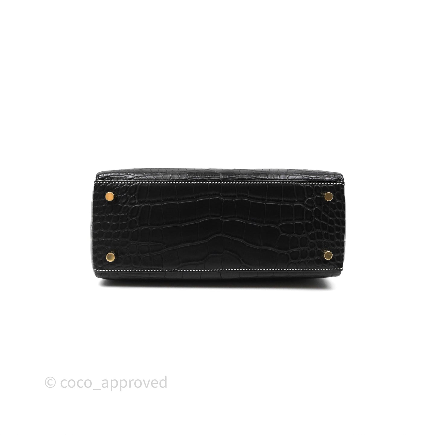 Hermès Retourne Kelly 25 Alligator Perso Noir 89 / Gris Mouette 4Z Brushed Gold Hardware