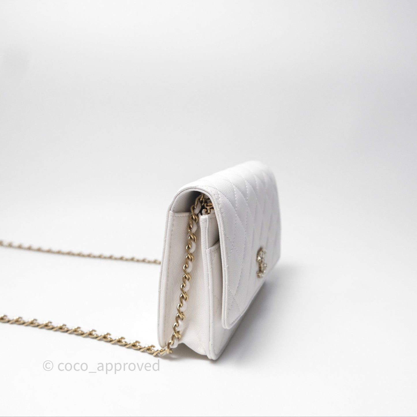 Chanel Crystal CC Wallet on Chain WOC White Caviar Gold Hardware