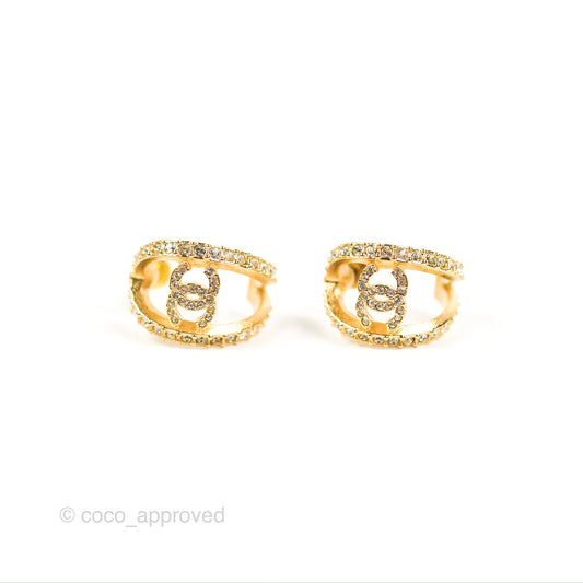 Chanel Hoop CC Crystal Earrings Gold Tone 22A