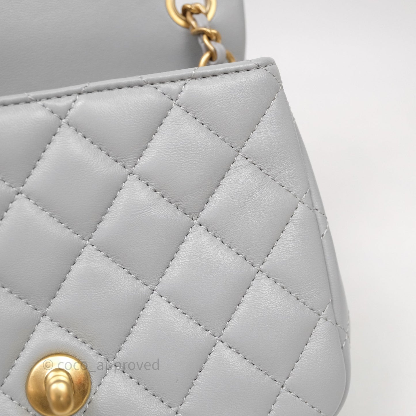 Chanel Pearl Crush Mini Square Quilted Grey Lambskin Aged Gold Hardware