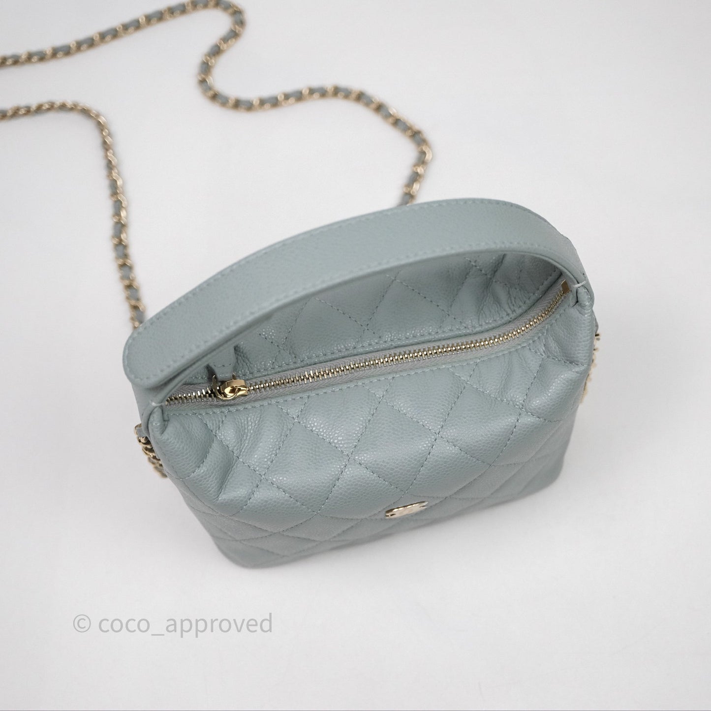 Chanel Hobo With Chain Quilted Tiffany Green Grey Caviar Gold Hardware