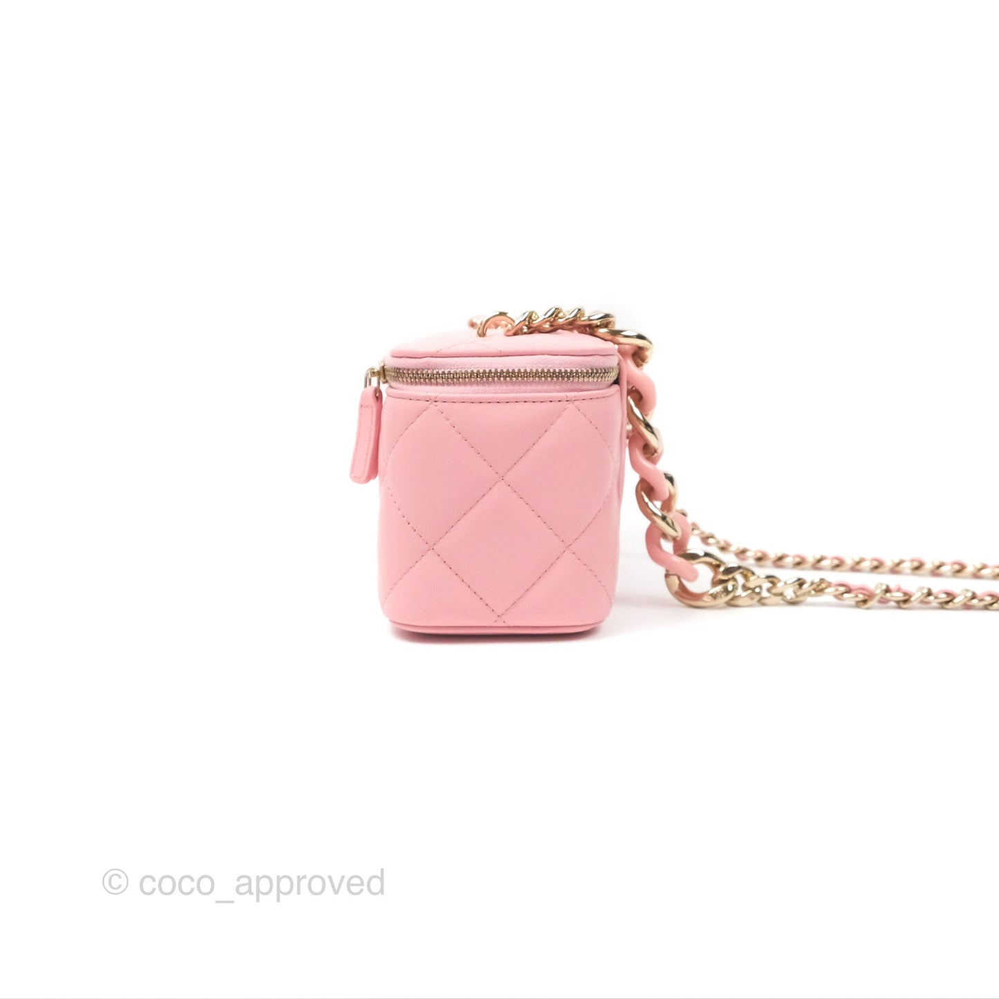 Chanel Resin Elegant Chain Vanity Case Pink Lambskin Gold Hardware