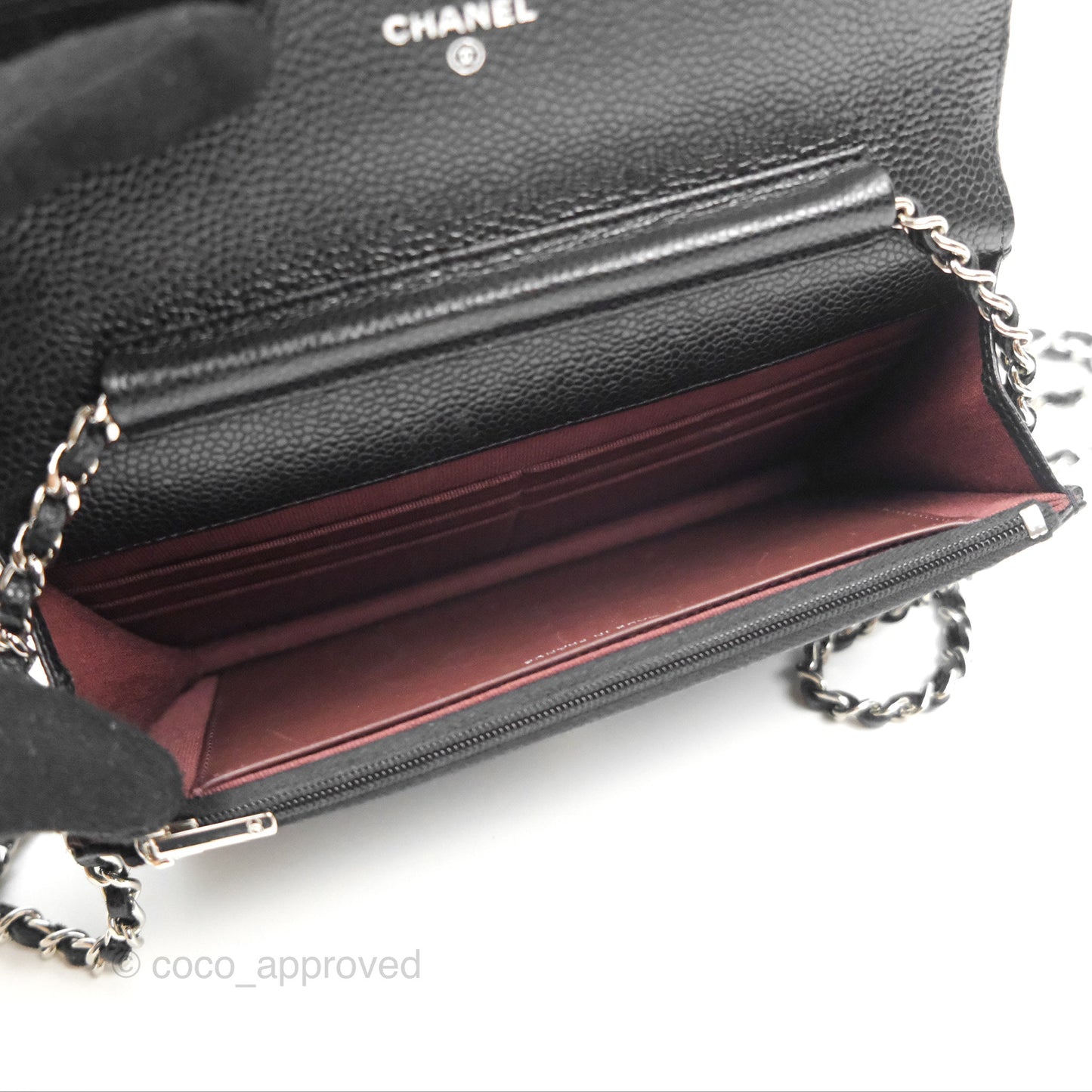 Chanel Quilted Classic Wallet On Chain WOC Black Caviar Silver Hardware