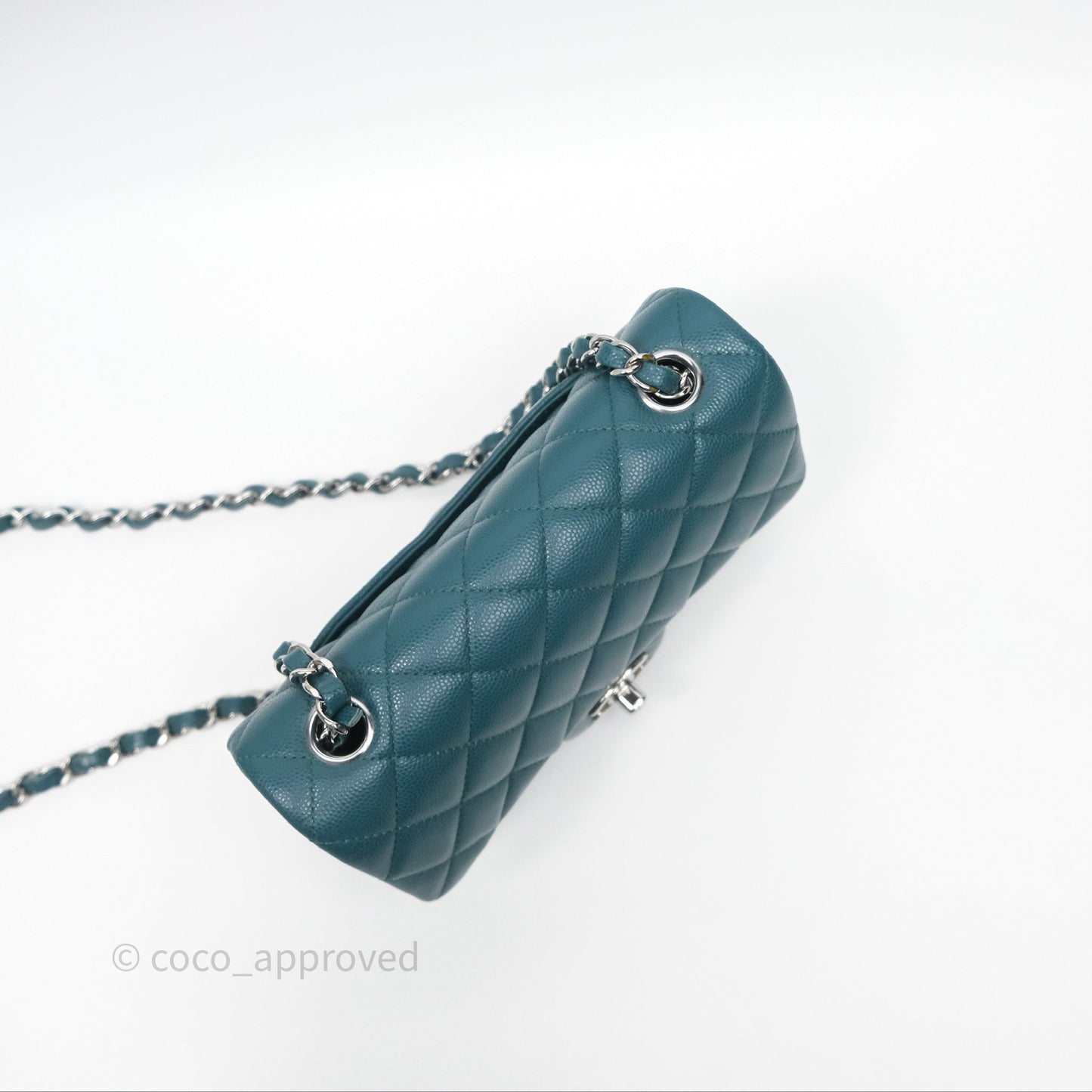 Chanel Quilted Mini Rectangular Green Caviar Silver Hardware