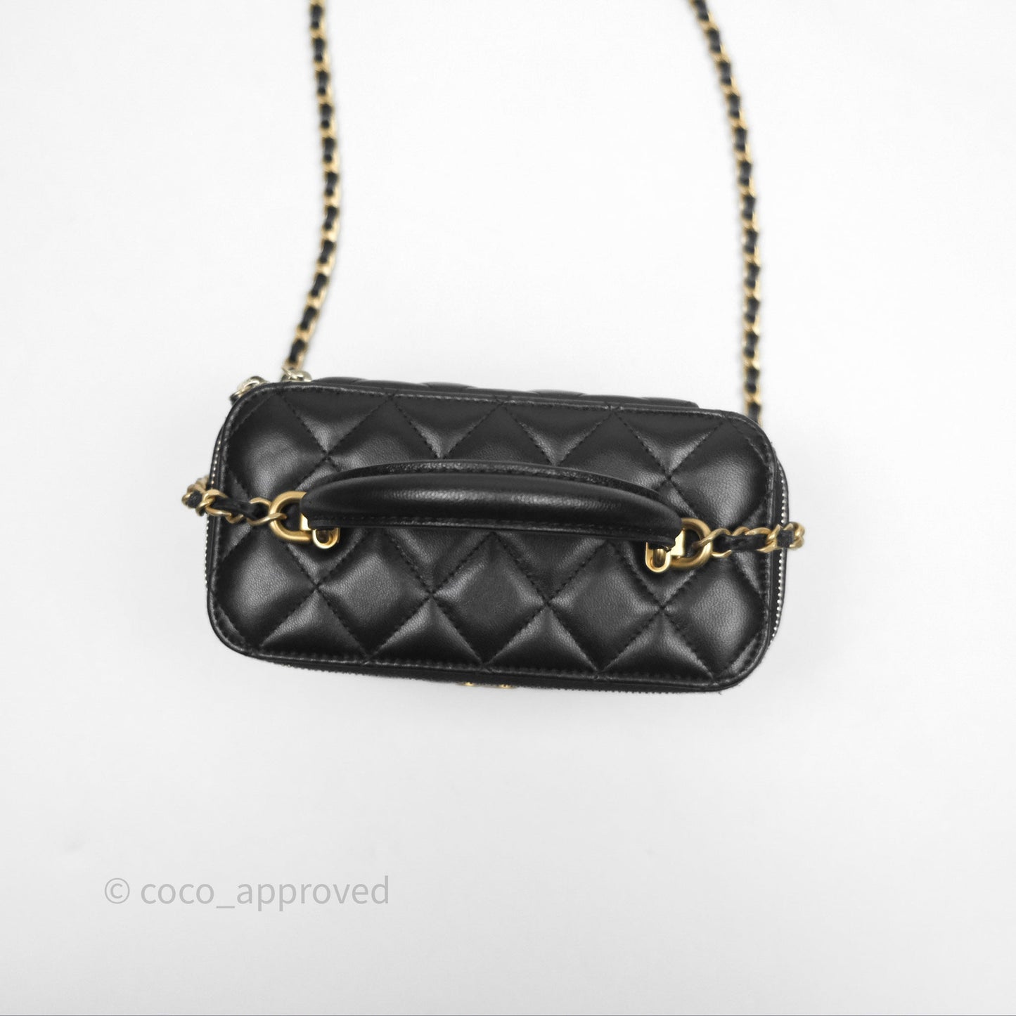Chanel Vanity Rectangular Top Handle Black Lambskin Aged Gold Hardware