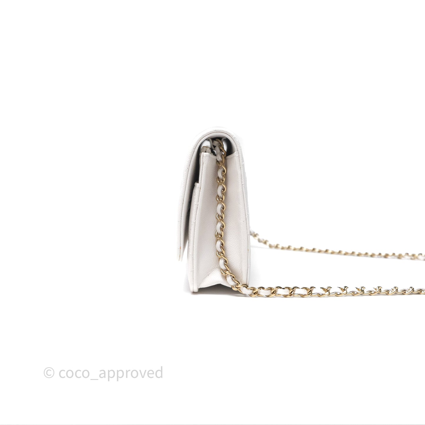 Chanel Crystal CC Wallet on Chain WOC White Caviar Gold Hardware