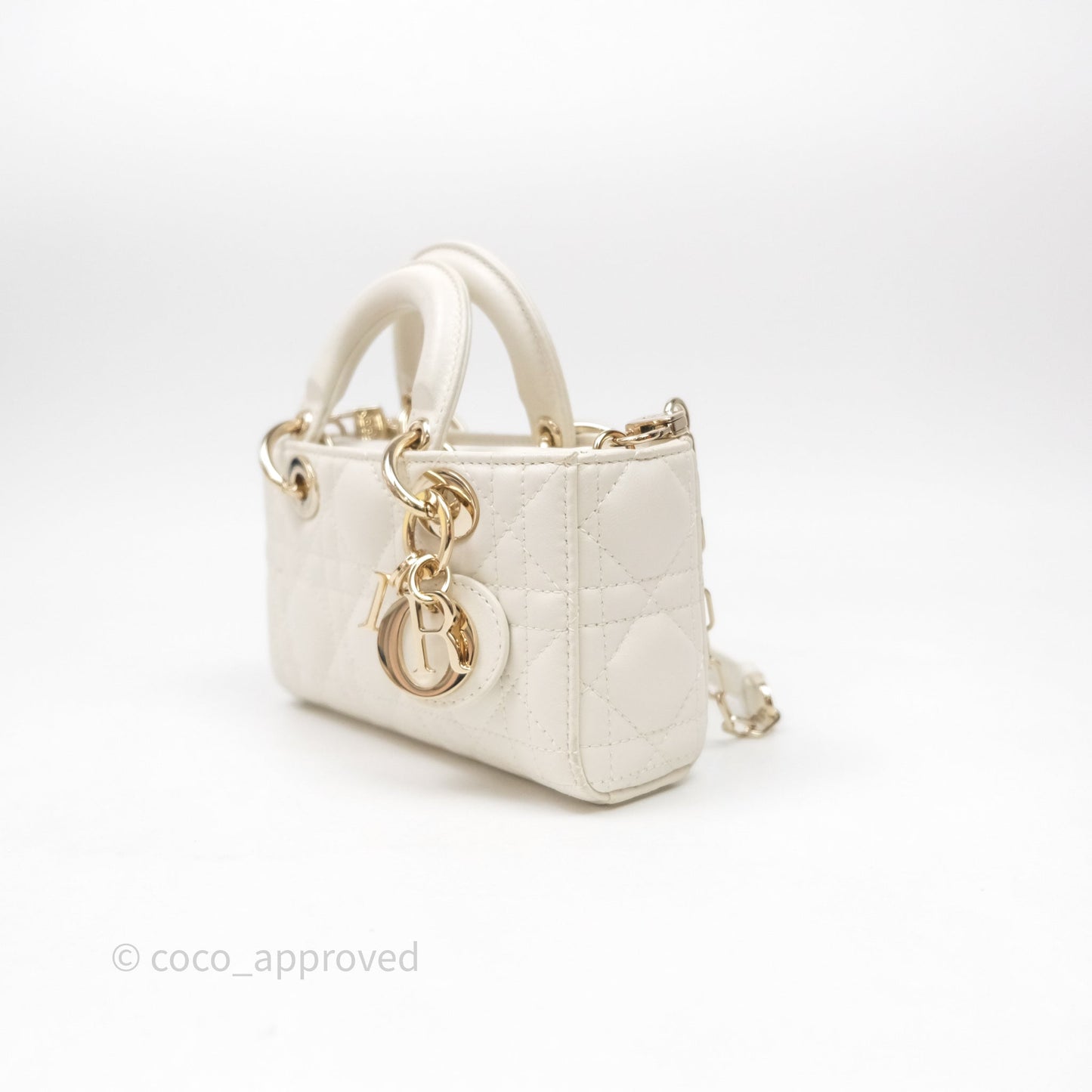 Christian Dior Micro Lady D-Joy Bag Latte Cannage Lambskin Gold Hardware