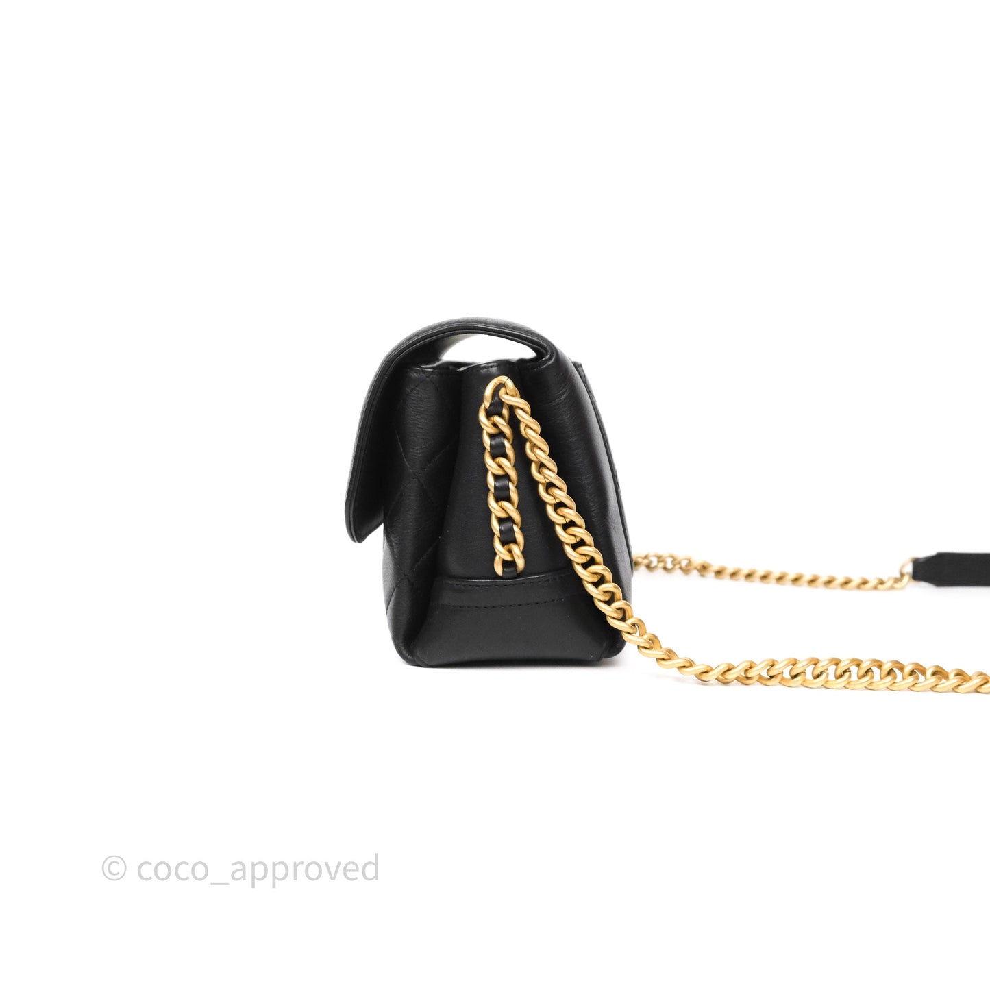 Chanel Side Chain Compartment Flap Black Calfskin Aged Gold Hardware
