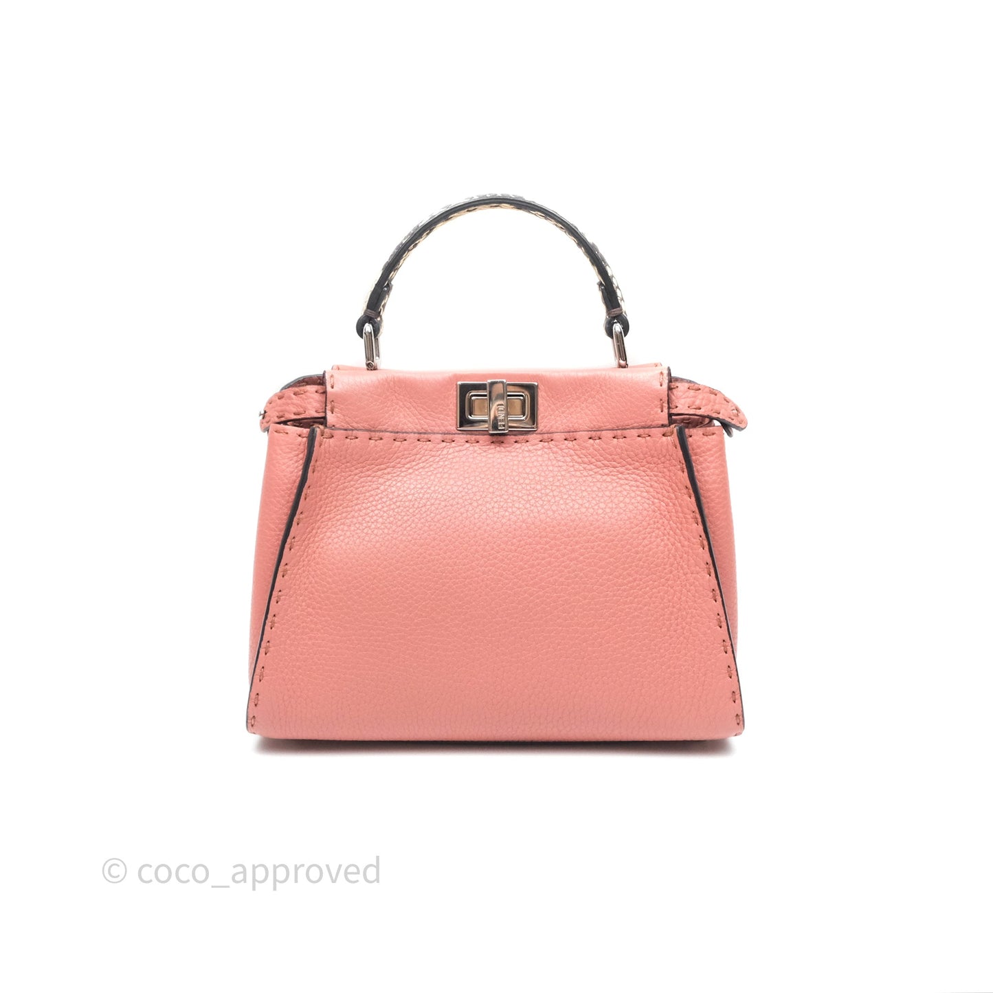 Fendi Mini Peekaboo Bag Pink Grained Leather/Python Silver Hardware with Defender