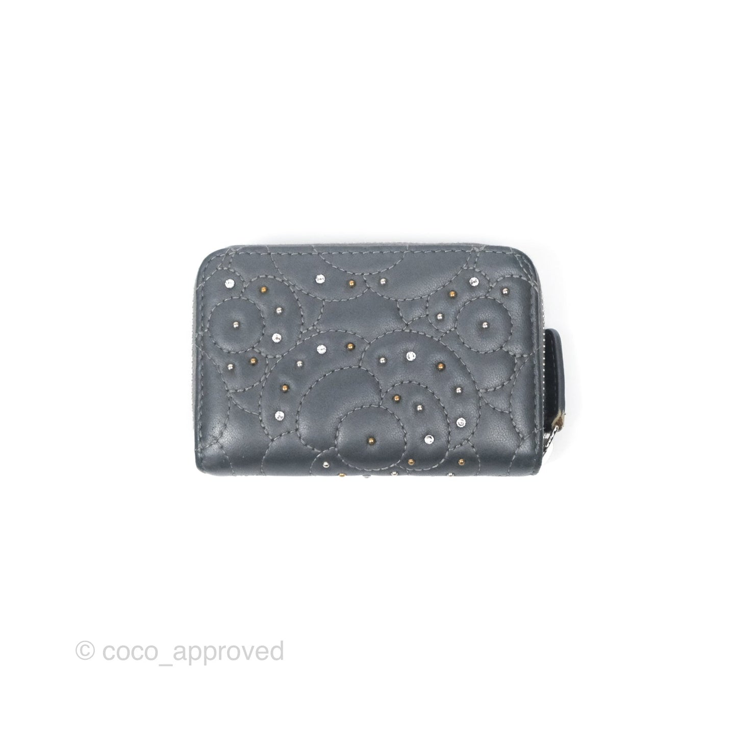 Chanel Camellia Crystal Studded Zipped Coin Purse Grey Silver Hardware