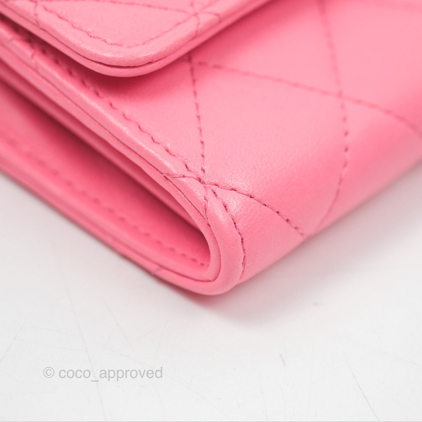 Chanel Pearl Crush Mini Clutch With Chain Pink Lambskin Aged Gold Hardware