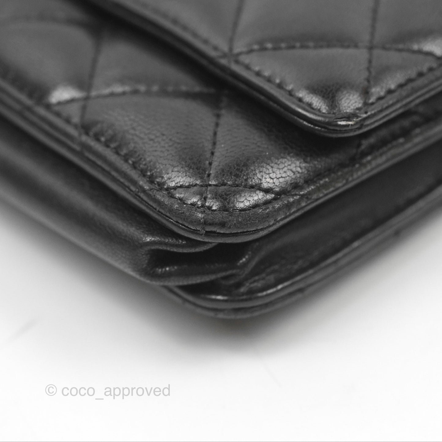 Chanel Quilted Classic Wallet On Chain WOC Black Lambskin Silver Hardware
