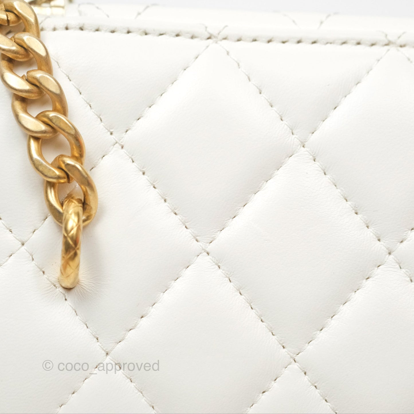 Chanel All Slide Vanity with Adjustable Chain White Lambskin Aged Gold Hardware