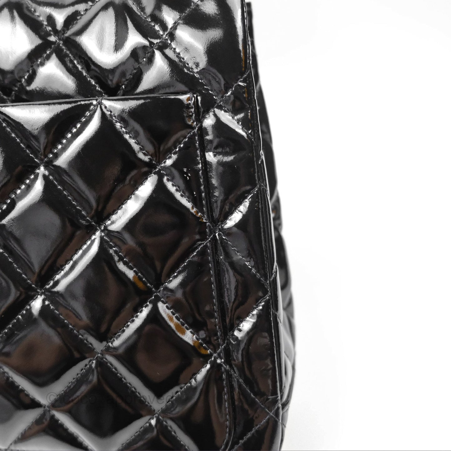 Chanel Vintage Tote Quilted Black Patent Silver Hardware