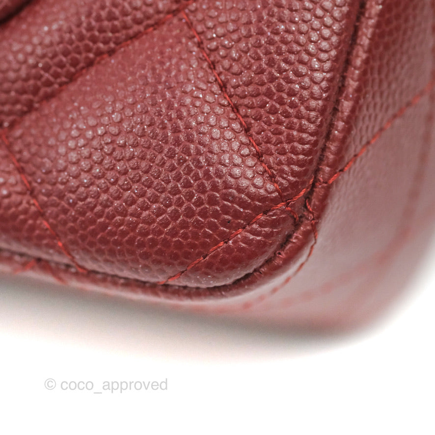 Chanel Classic Quilted Mini Rectangular Flap Iridescent Burgundy Caviar Aged Gold Hardware