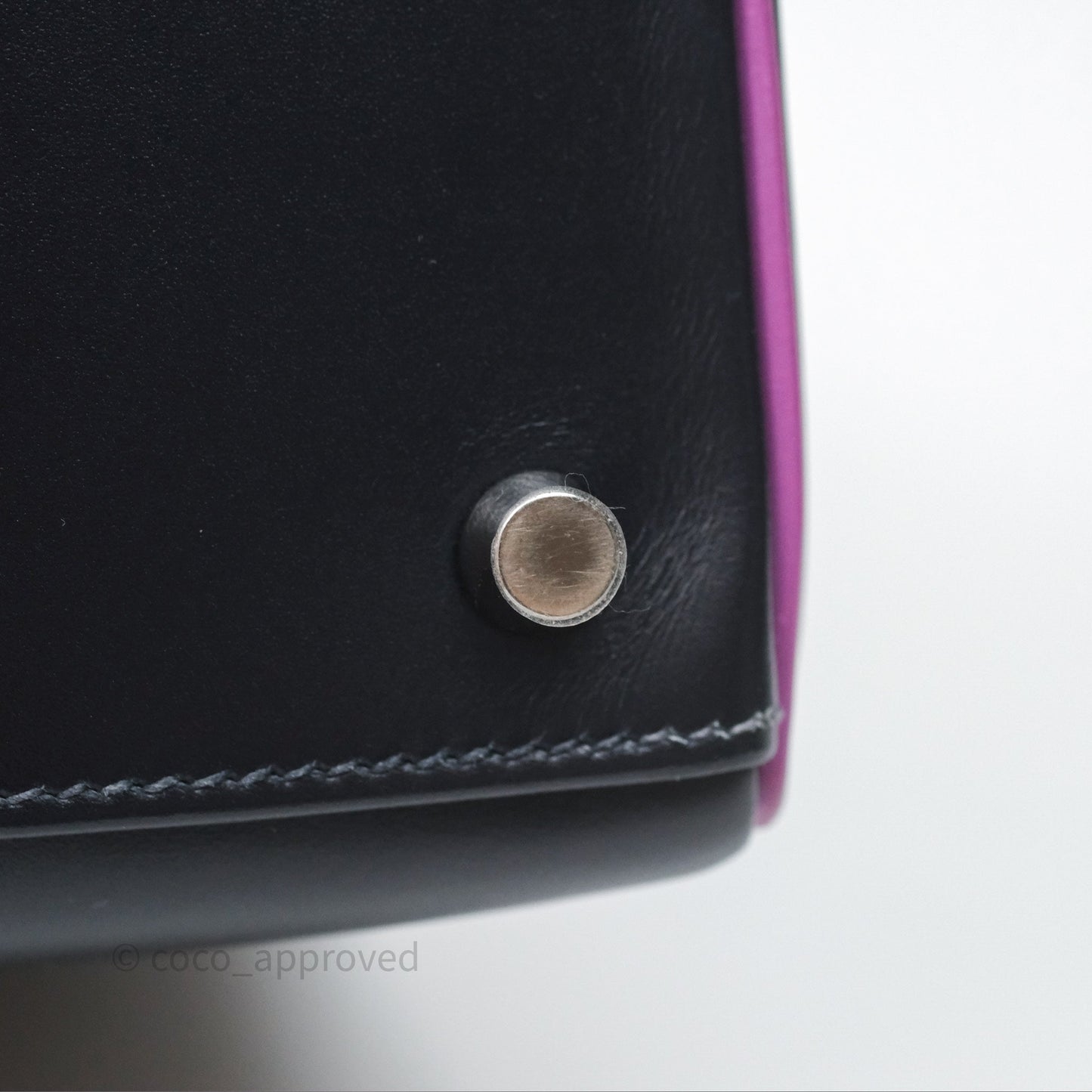 Hermès Vintage Kelly 32 Retourn Navy/Purple Box Leather Palladium Hardware