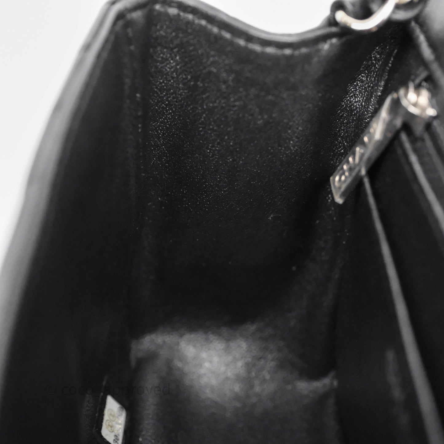 Chanel Mini Square Black Lambskin Chervon Bag Silver Hardware