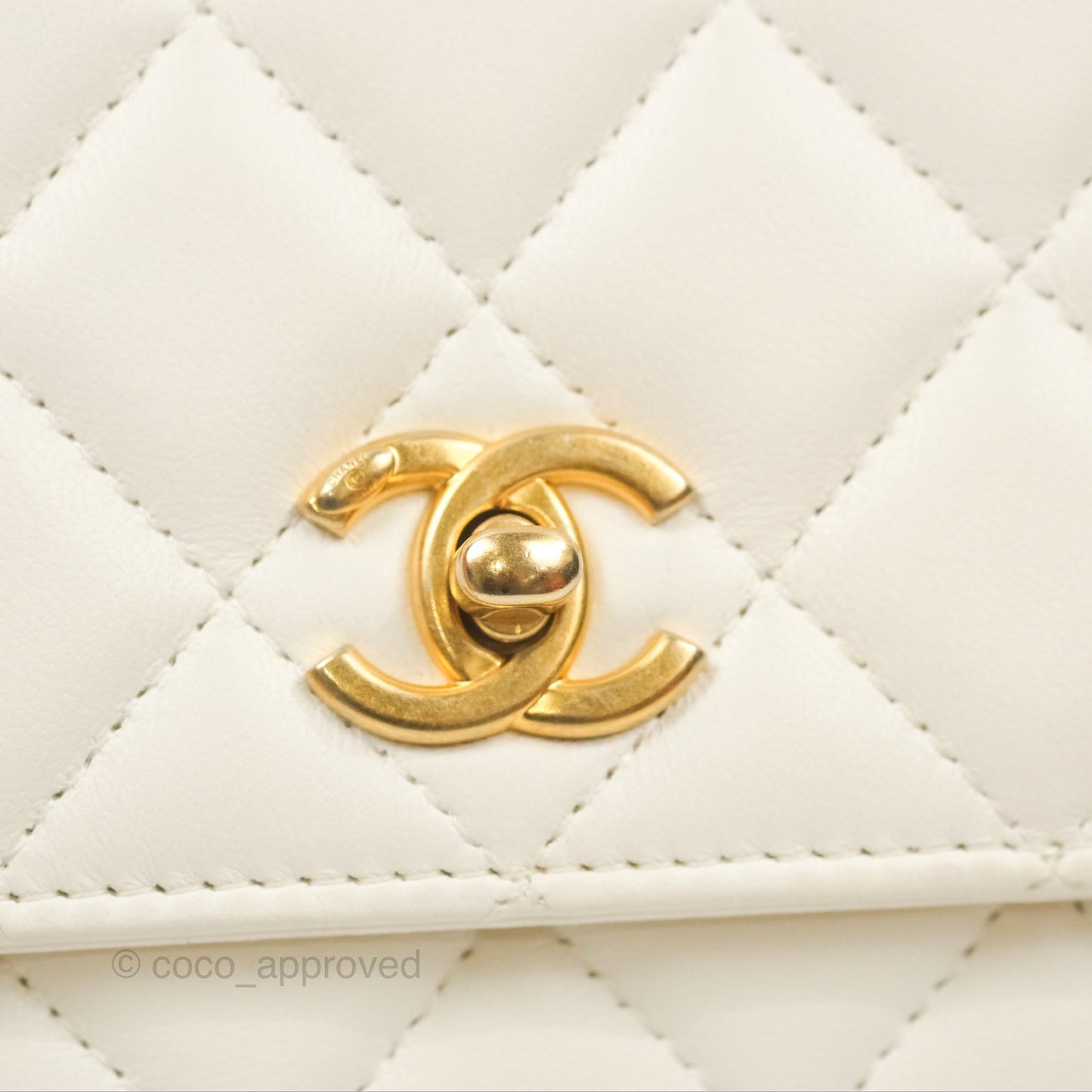 Chanel Quilted Pearl Crush Wallet on Chain WOC White Lambskin Aged Gold Hardware