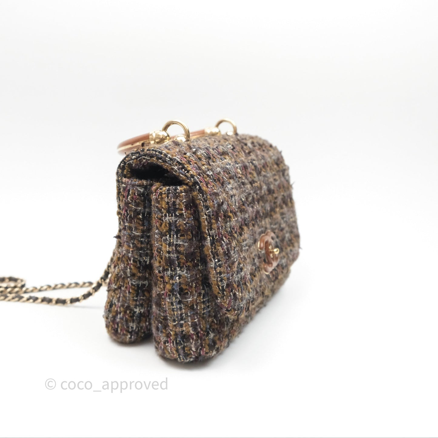 Chanel Top Handle Flap Bag Tweed Gold Hardware