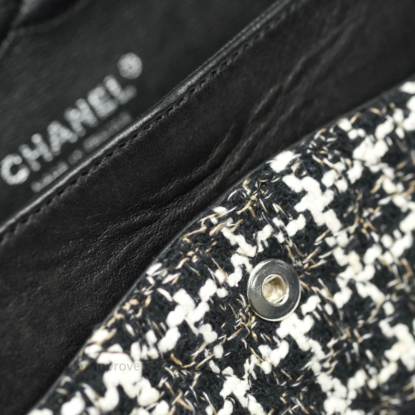 Chanel Classic M/L Medium Quilted Double Flap Bag Lambskin Tweed Black & White Silver Hardware