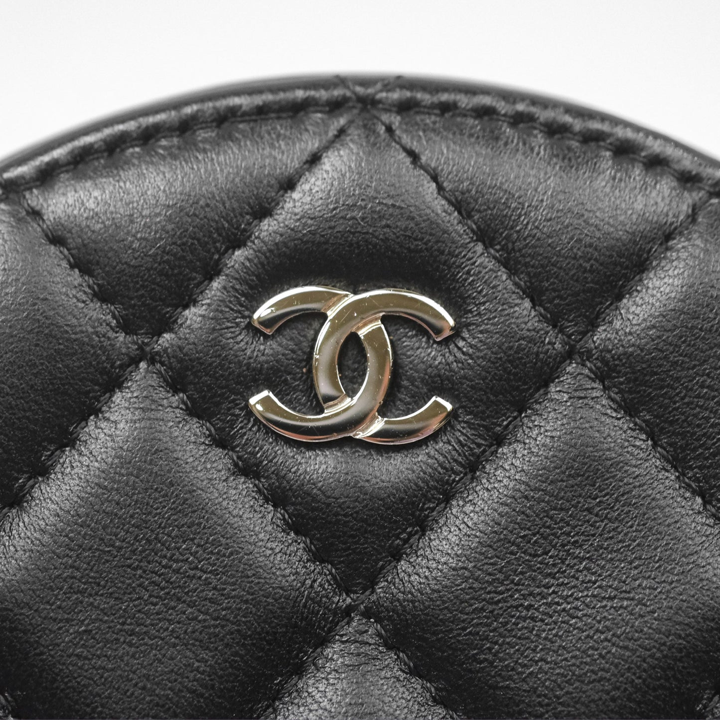 Chanel Classic Quilted Round Clutch With Chain Black Lambskin Silver Hardware