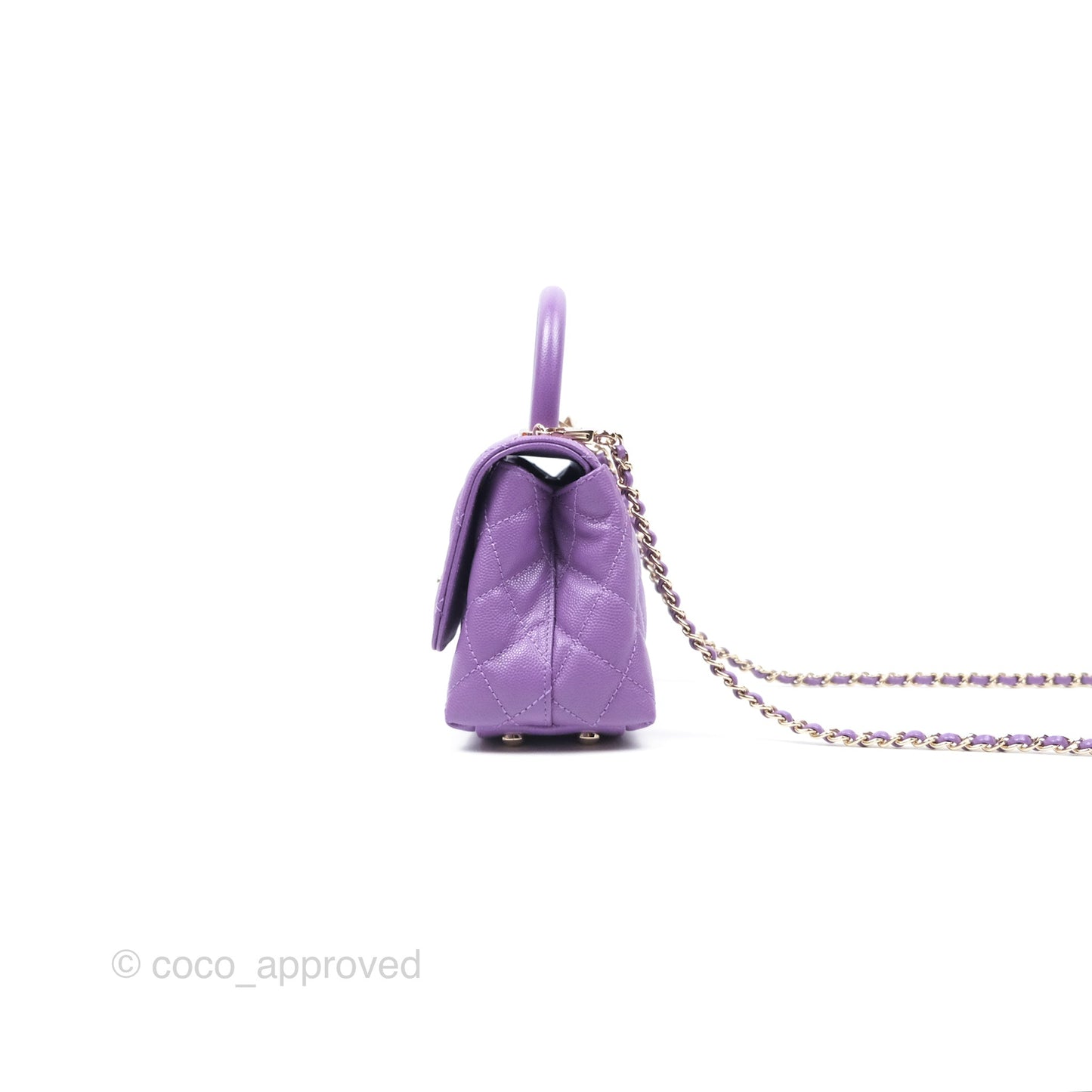 Chanel Quilted Mini Coco Handle Caviar Purple Gold Hardware