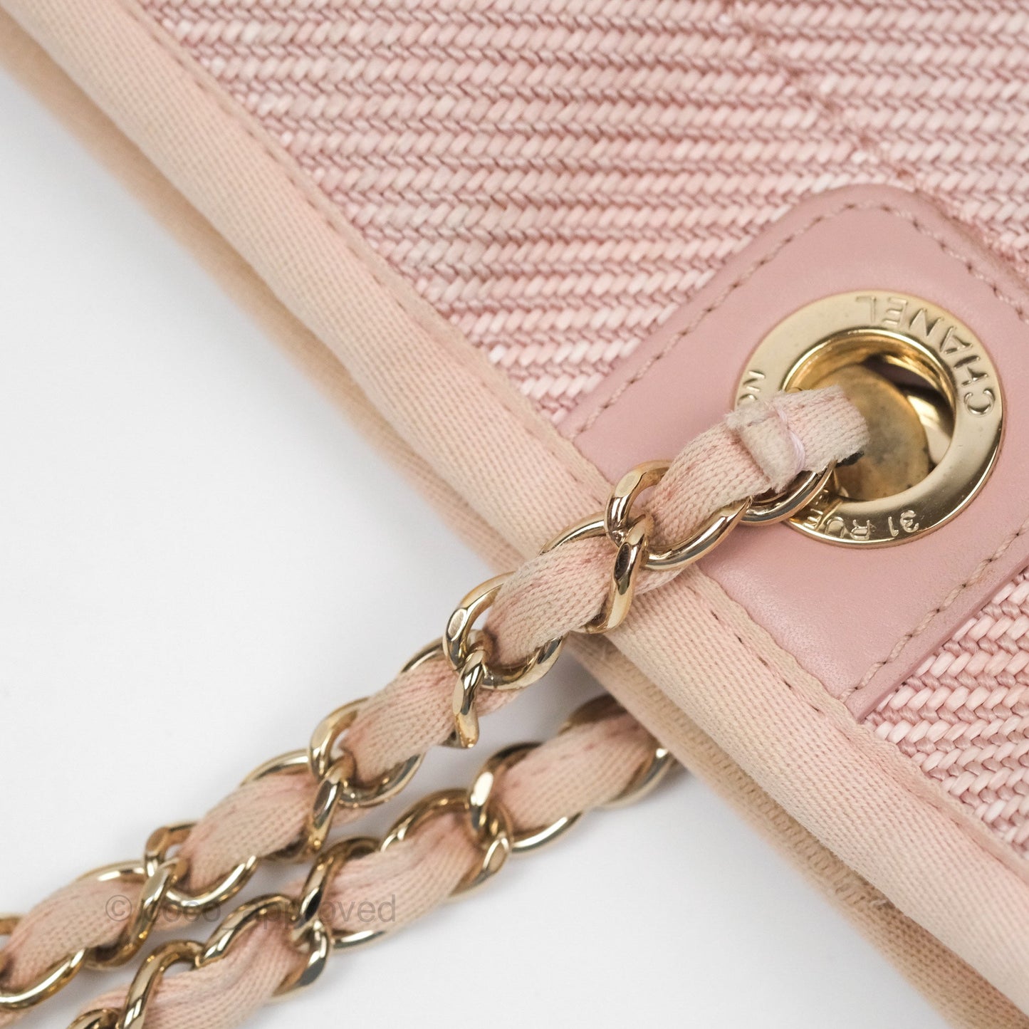 Chanel Small Vertical Deauville Canvas Pink Gold Hardware