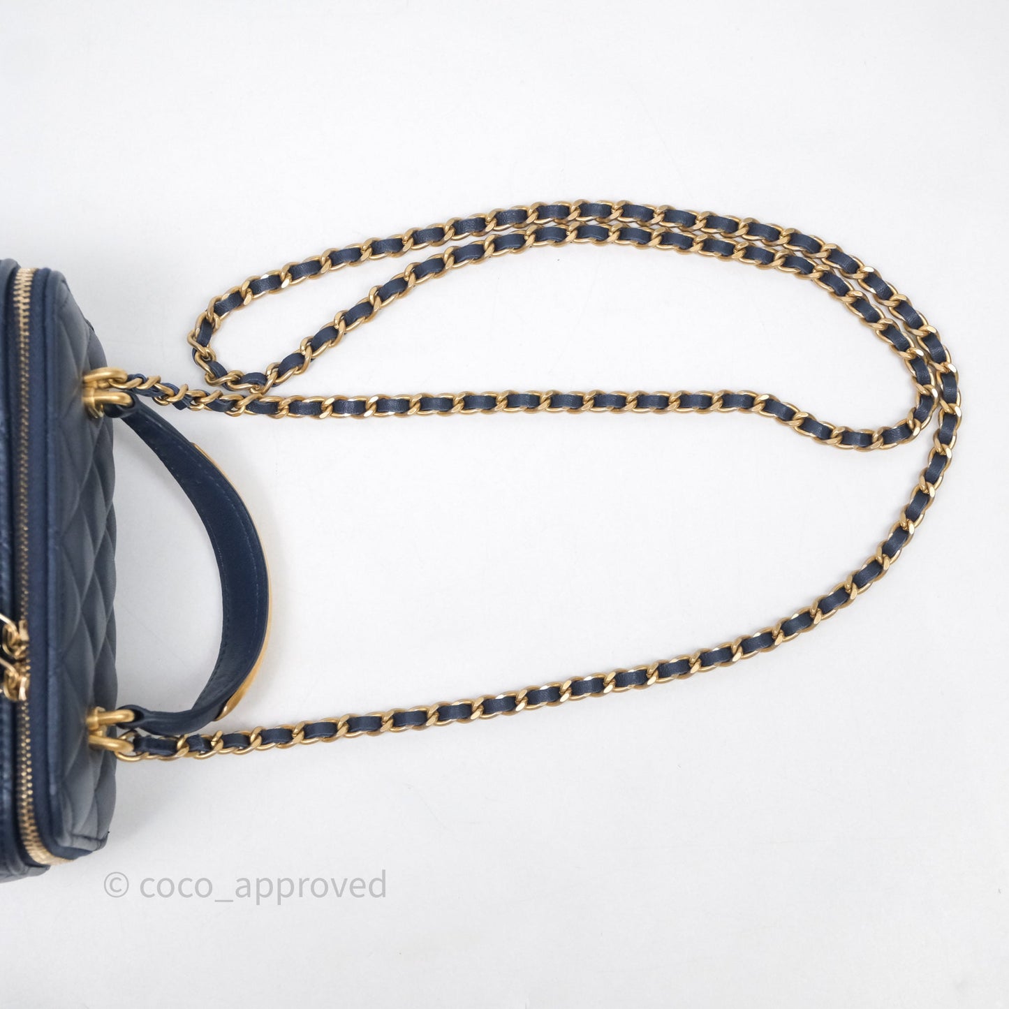 Chanel Vanity Rectangular Metal Top Handle Navy Lambskin Aged Gold Hardware