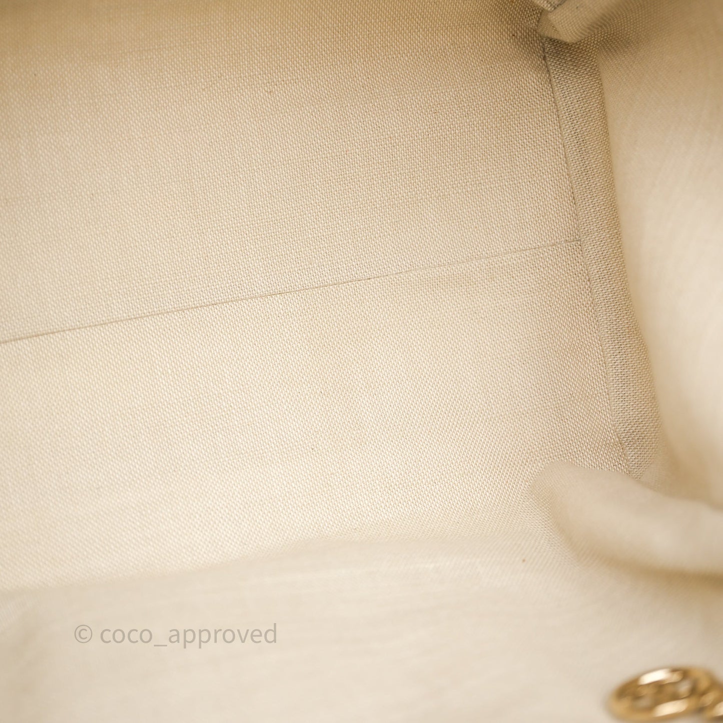 Chanel New Small Deauville Cream Ivory Canvas Light Gold Hardware