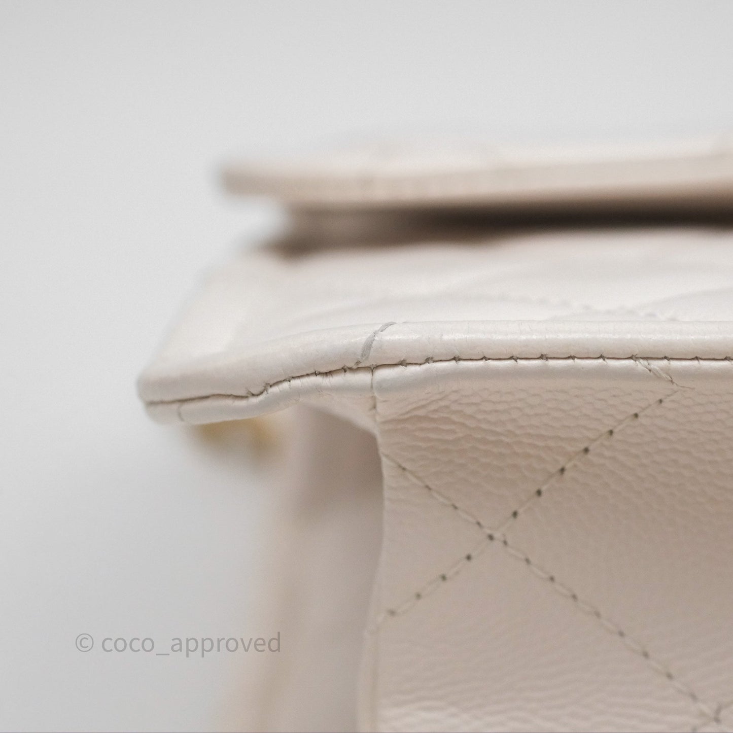 Chanel Large Quilted Sweet Classic Flap White Caviar Aged Gold Hardware