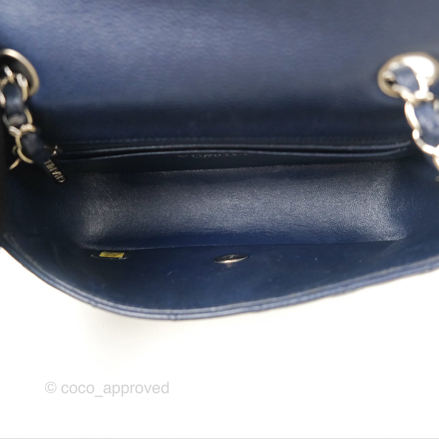 Chanel Quilted Mini Rectangular Flap Navy Caviar Silver Hardware