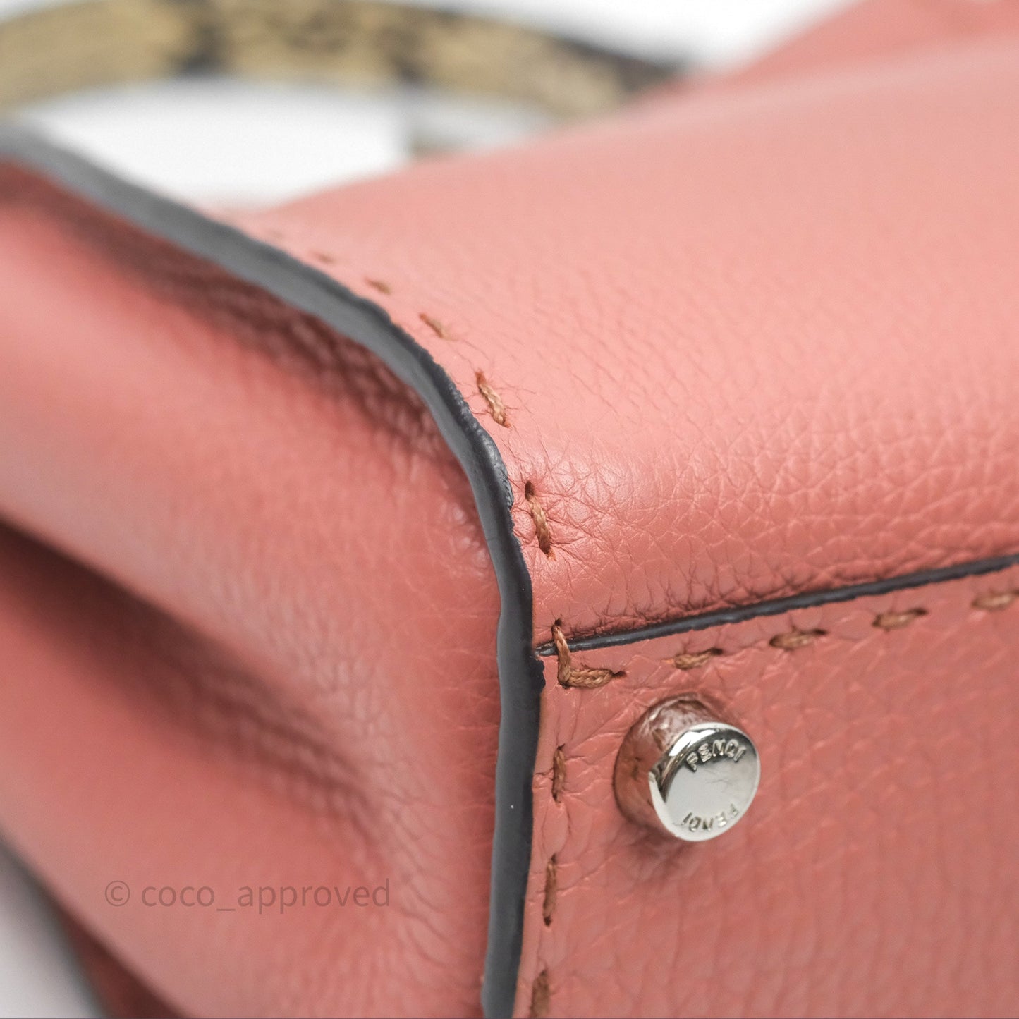 Fendi Mini Peekaboo Bag Pink Grained Leather/Python Silver Hardware with Defender