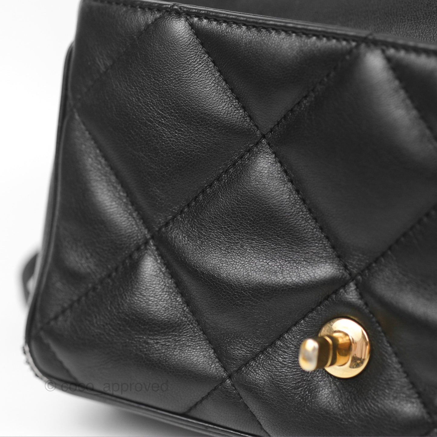 Chanel Small Coco Lady Quilted Flap Bag With Top Handle Black Calfskin Gold Hardware