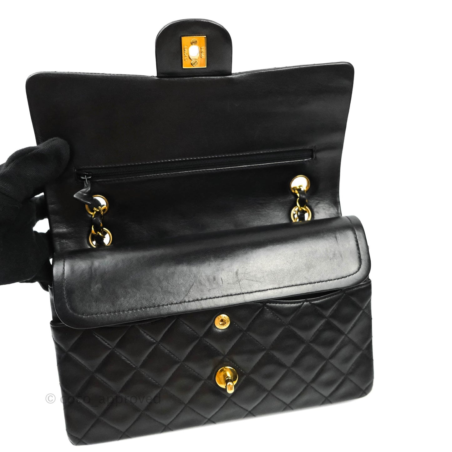 Chanel Vintage M/L Lambskin Medium Double Flap Bag Black 24K Gold Hardware