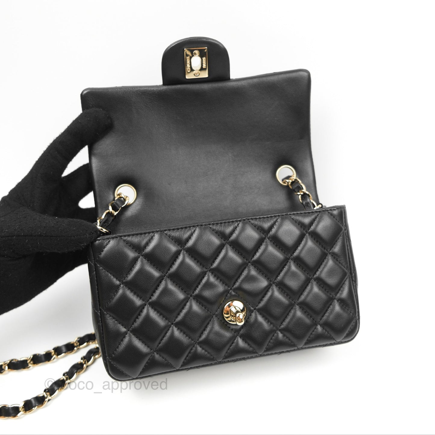 Chanel Quilted Mini Rectangular Black Lambskin Gold Hardware
