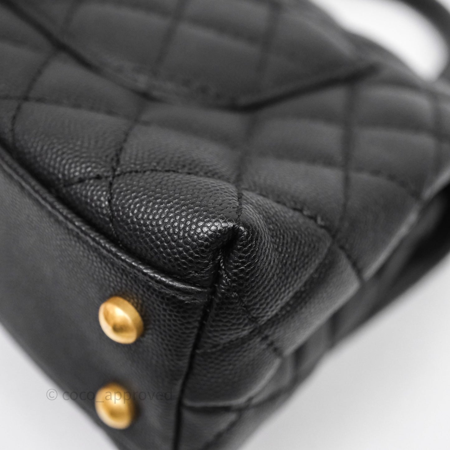 Chanel Small Quilted Coco Handle Black Caviar Aged Gold Hardware
