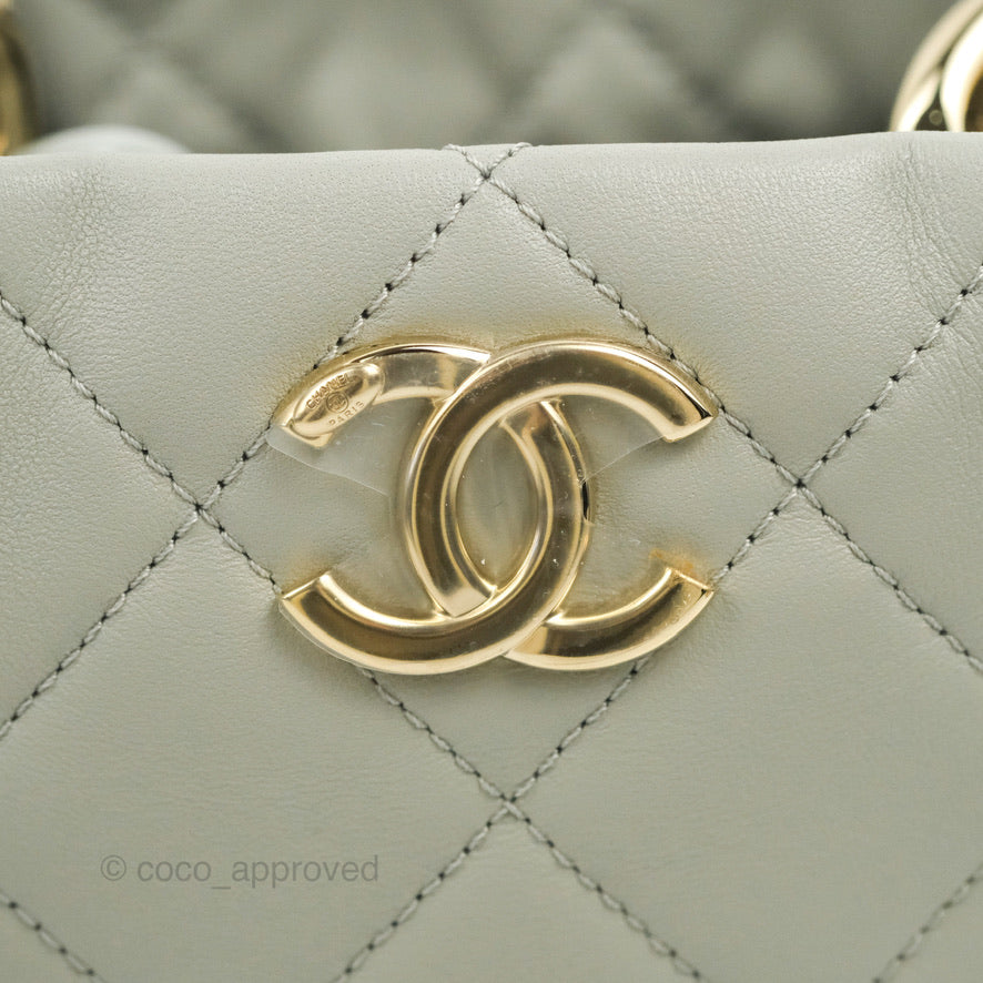 Chanel Quilted Drawstring Bucket Bag Grey Lambskin Gold Hardware 22C